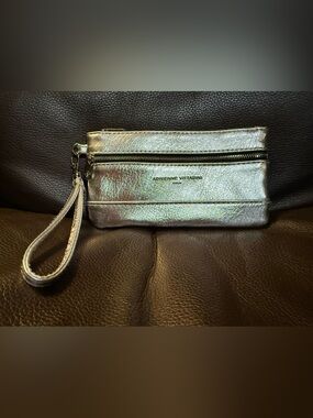 Adrienne Vittadini Metallic Silver Wristlet Clutch